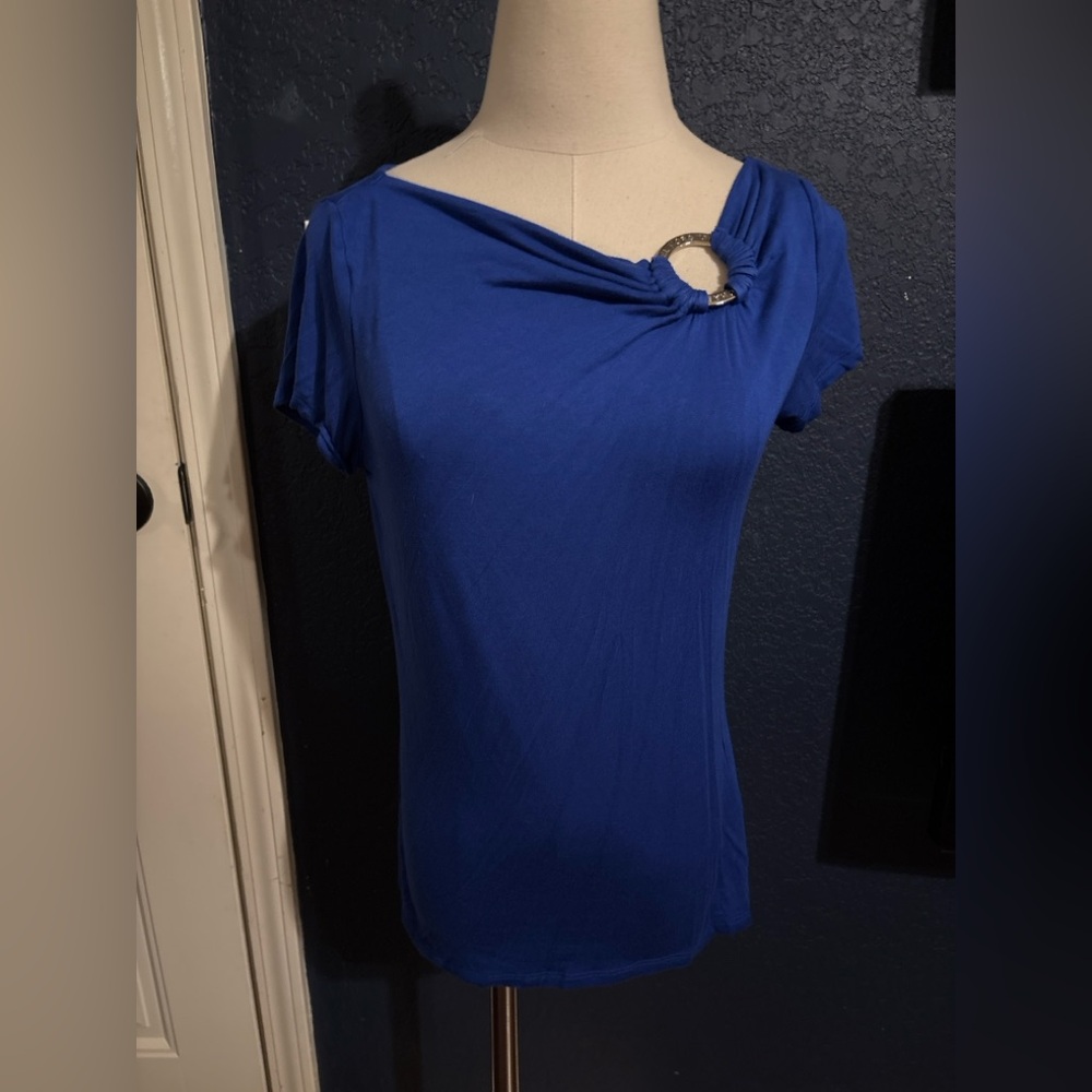 Michael Kors Blue Top Women’s Small Ring Detail Short Sleeve Blouse Stretch